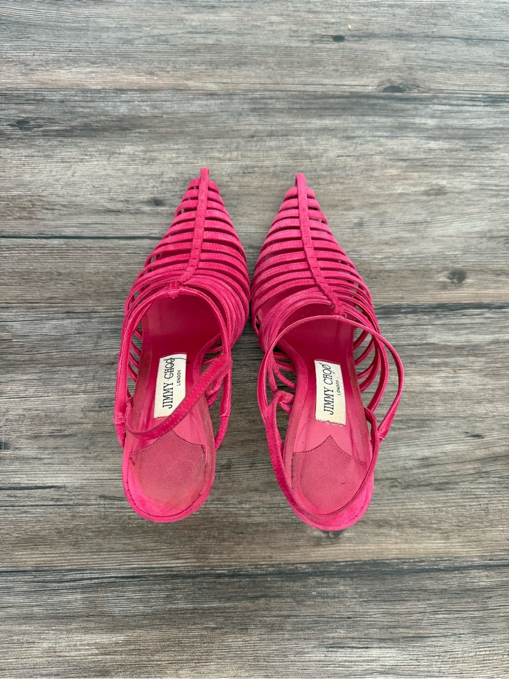 Jimmy Choo Hot Pink Strappy Pointed-Toe Flats